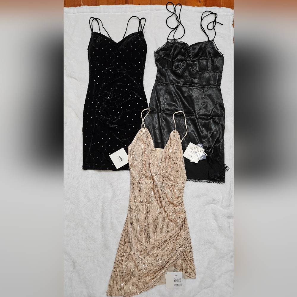 3x J.ing Black Champagne Beige Sparkle Cocktail Party Dresses Brand New Size XS